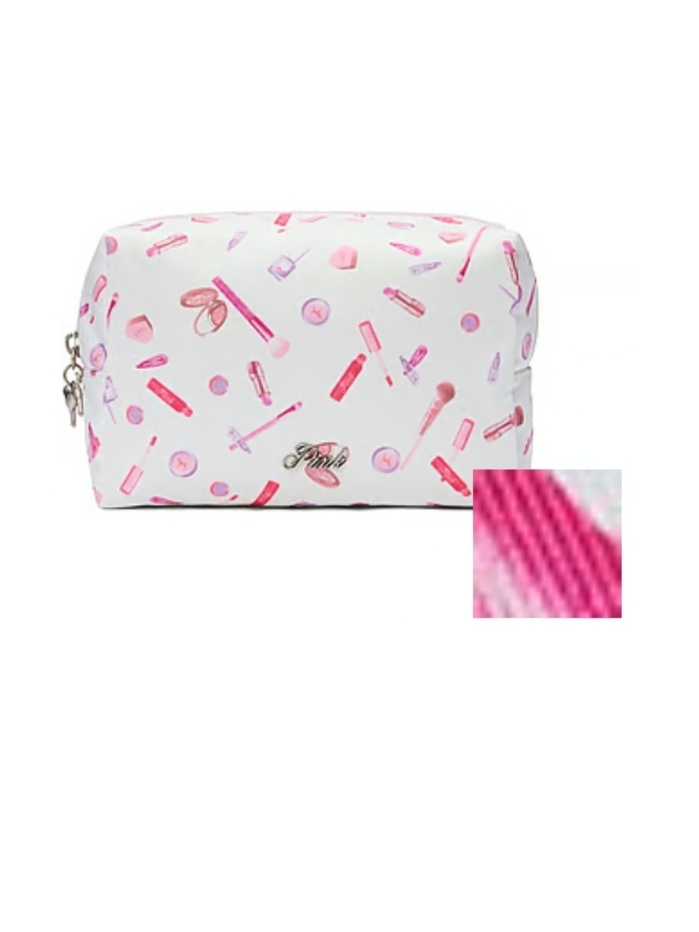 PINK Victoria's Secret White Cosmetic Pouch with Pink Makeup Print